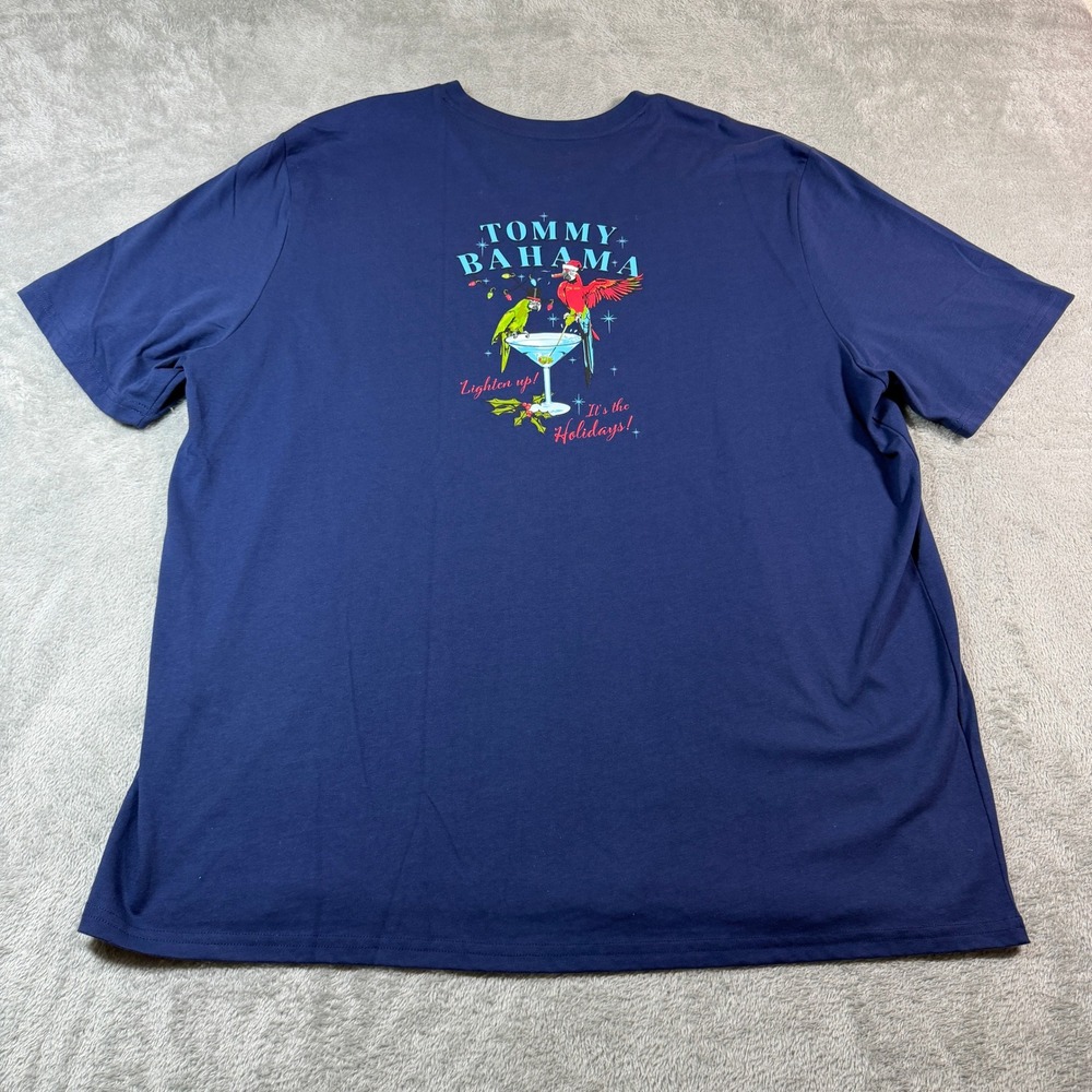 Tommy Bahama T-Shirt Mens XXXL Blue Christmas Parrot Martini Graphic‎ Tee NWT